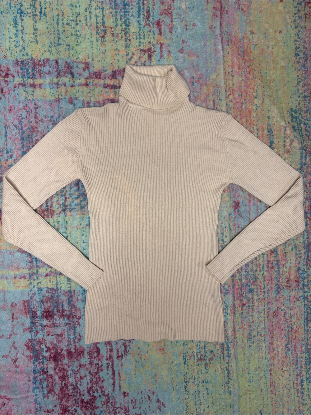 Slim Fit Cream Ribbed Turtleneck Sweater